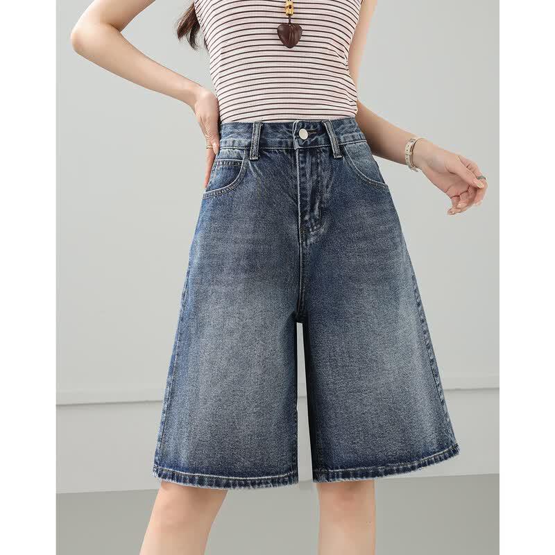 TERRE BLEUE Women s High-Waist Denim Midi Shorts L