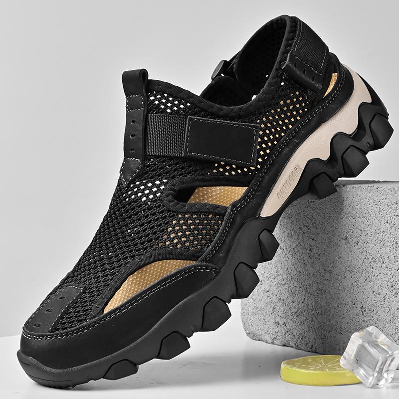 

Men Summer Outdoor Anti-slip Wearable Sandals Shoes Men Comfortable Man Brand Sandals Man Breathable Leather Hollow Out Sneakers 46 чёрный