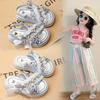 Girls Princess Sandals 2025 Summer New Shiny Crystal Beach Shoes Two Wear Open-toed Sandals Children's One-word