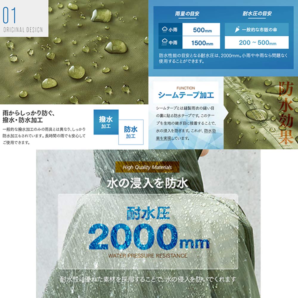 iMedia Raincoat, Rainwear, Rain Poncho, Khaki, Oversized, Unisex, Water-Repellent, Waterproof, Perfect for Cycling, Commuting, and School