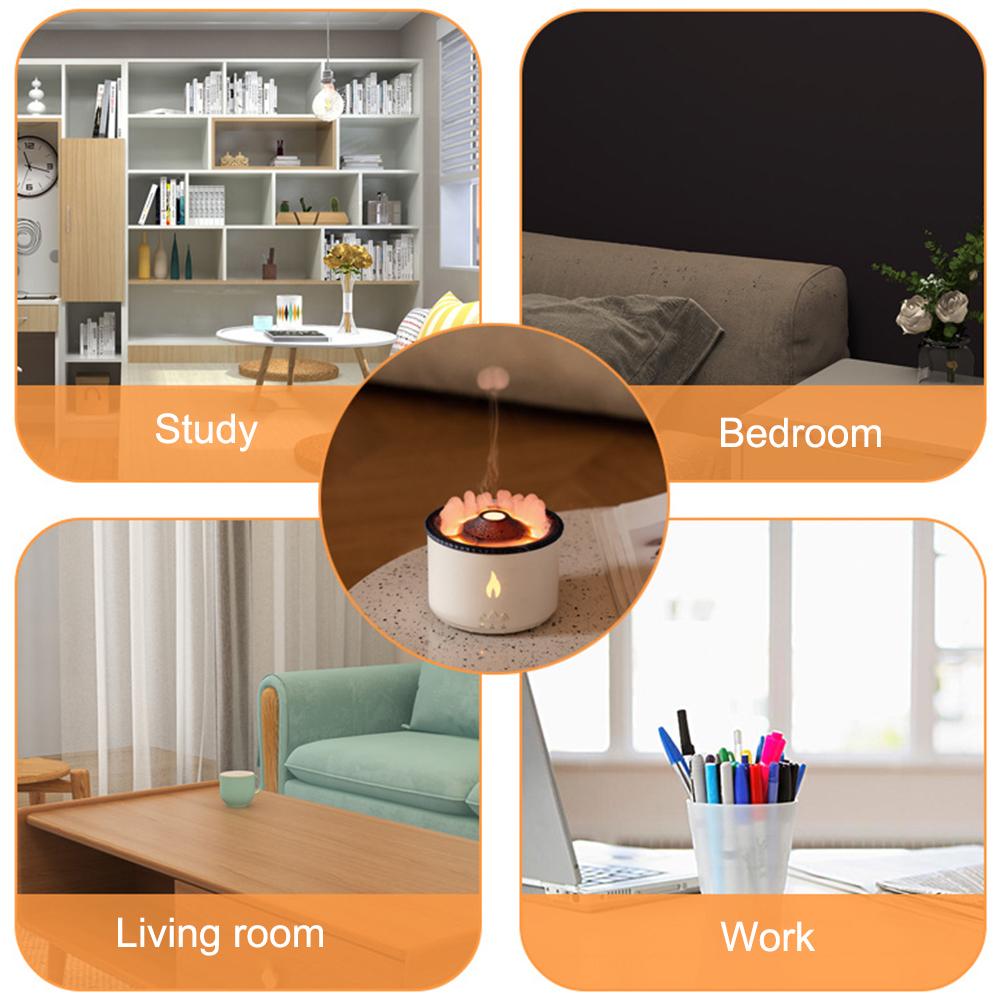 360ML Ätherisches Öl Diffusor Auto-Abschaltung Vulkanische Flamme Aromaöl Diffusor 2 Farben Dimmbar Fernbedienung für Zuhause Schlafzimmer Büro