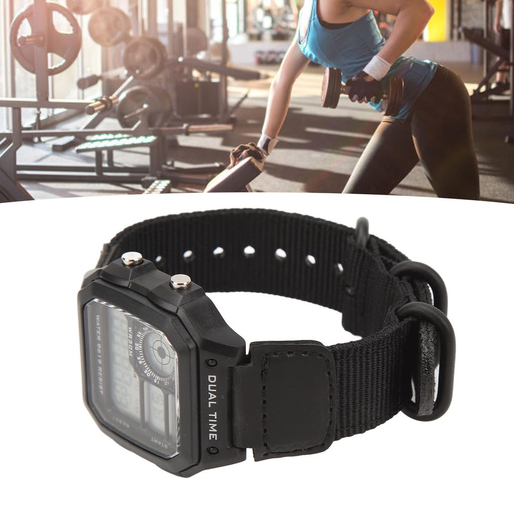 Digital Chronograph Watch Luminous Waterproof Multi Function Retro Style Square Electronic Watch Black