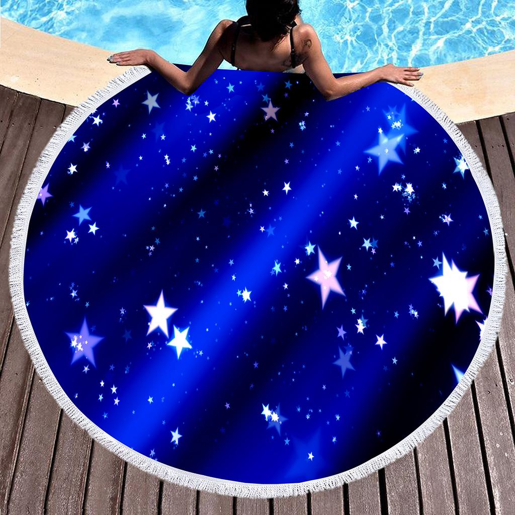 Starry Sky Galaxy Print Round Beach Towel with Tassels,Microfiber Beach Blanket,Absorbent Quick Dry Swim Pool Towel Picnic Mat