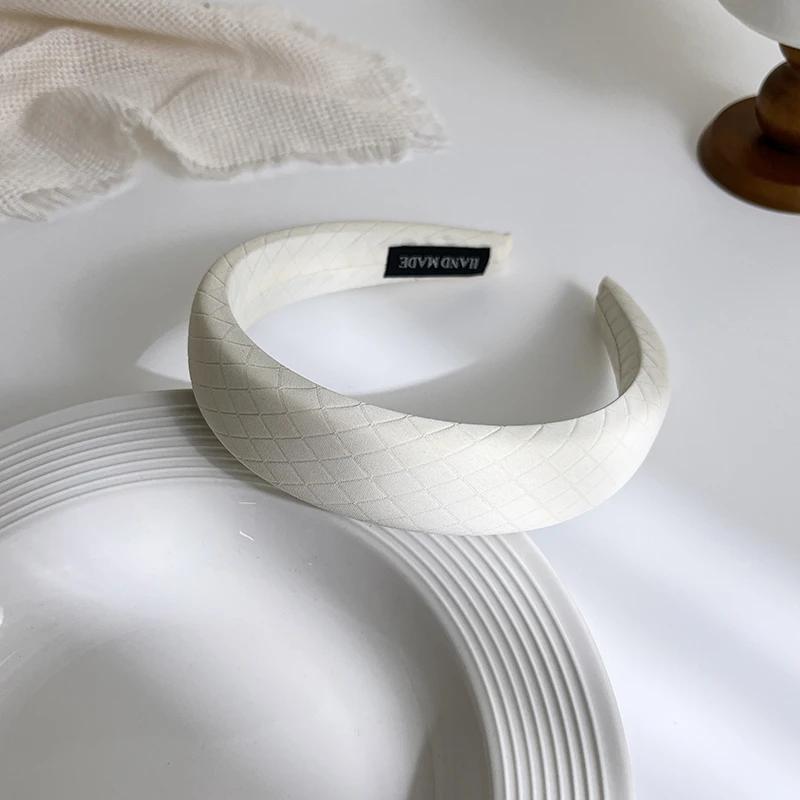 French Vintage Wide-brimmed Headband Women Rhombus Sponge Fabric Hair Band Fixed Face Wash Hoop Girls Hair Accessories