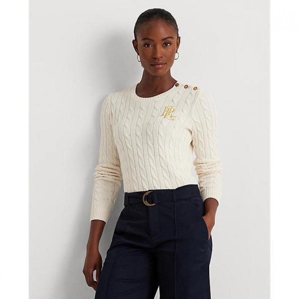 Lauren Ralph Lauren Button Trim Cable Knit Cotton Sweater  Wmlrswes6820599101 XS