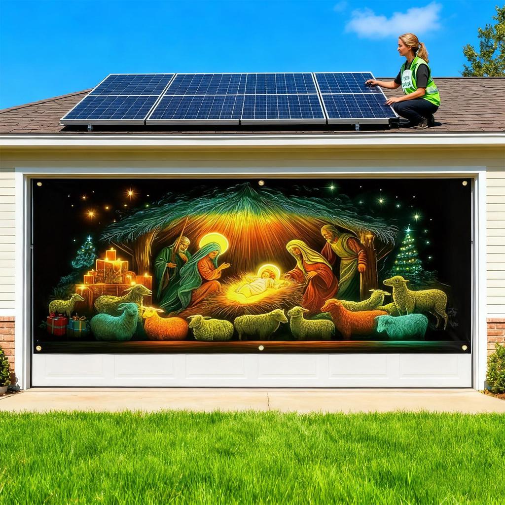 Christmas Front Door Cover Religious Fluorescent Front Door Jesus Scene Backdrop Hanger Backdrop Christmas Decoration For Indoor