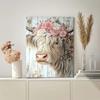 Room Decor  Rustic No Framed Highland Cow Canvas Art Print, Floral Crown Wall Decor, Woven Bachelor Party Home & Office