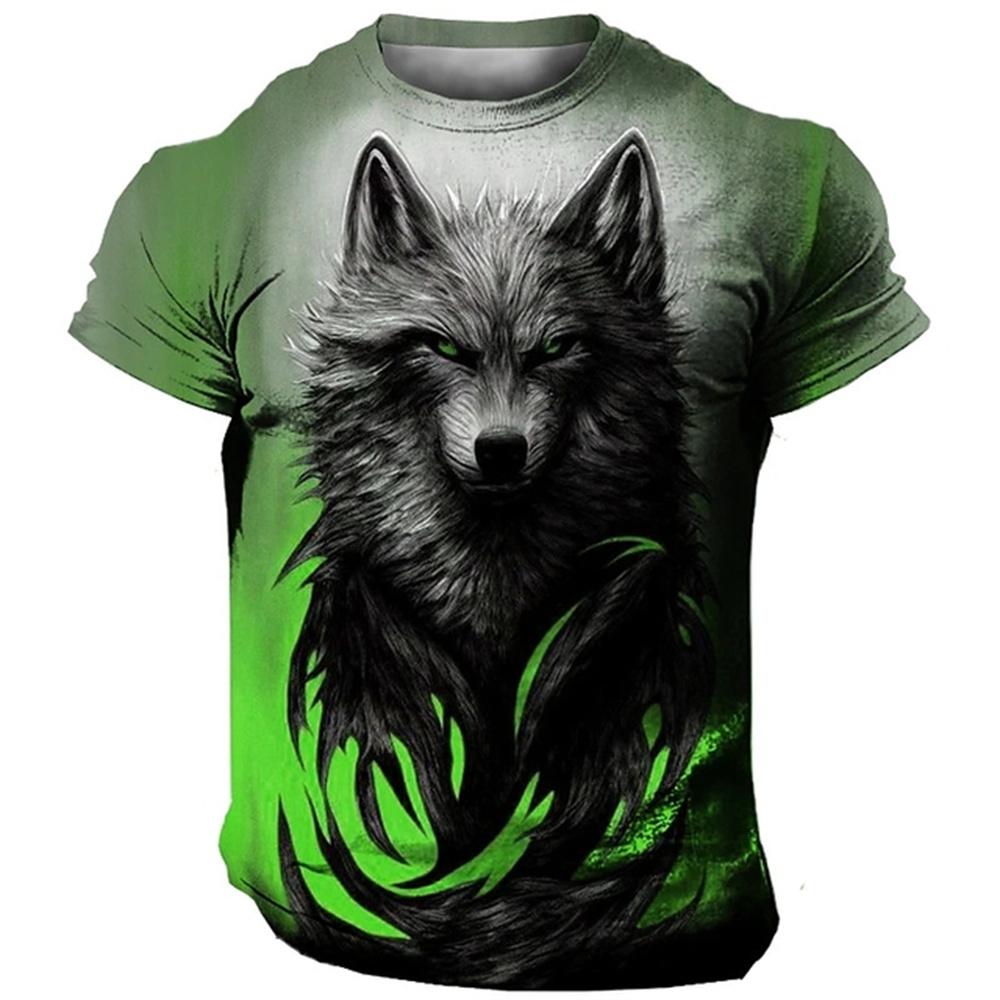 Summer Vintage Casual Men T-shirt 3D Animal Print Wolf Graphic Short Sleeve Oversized Everyday Breathable Quick Drying Clothing
