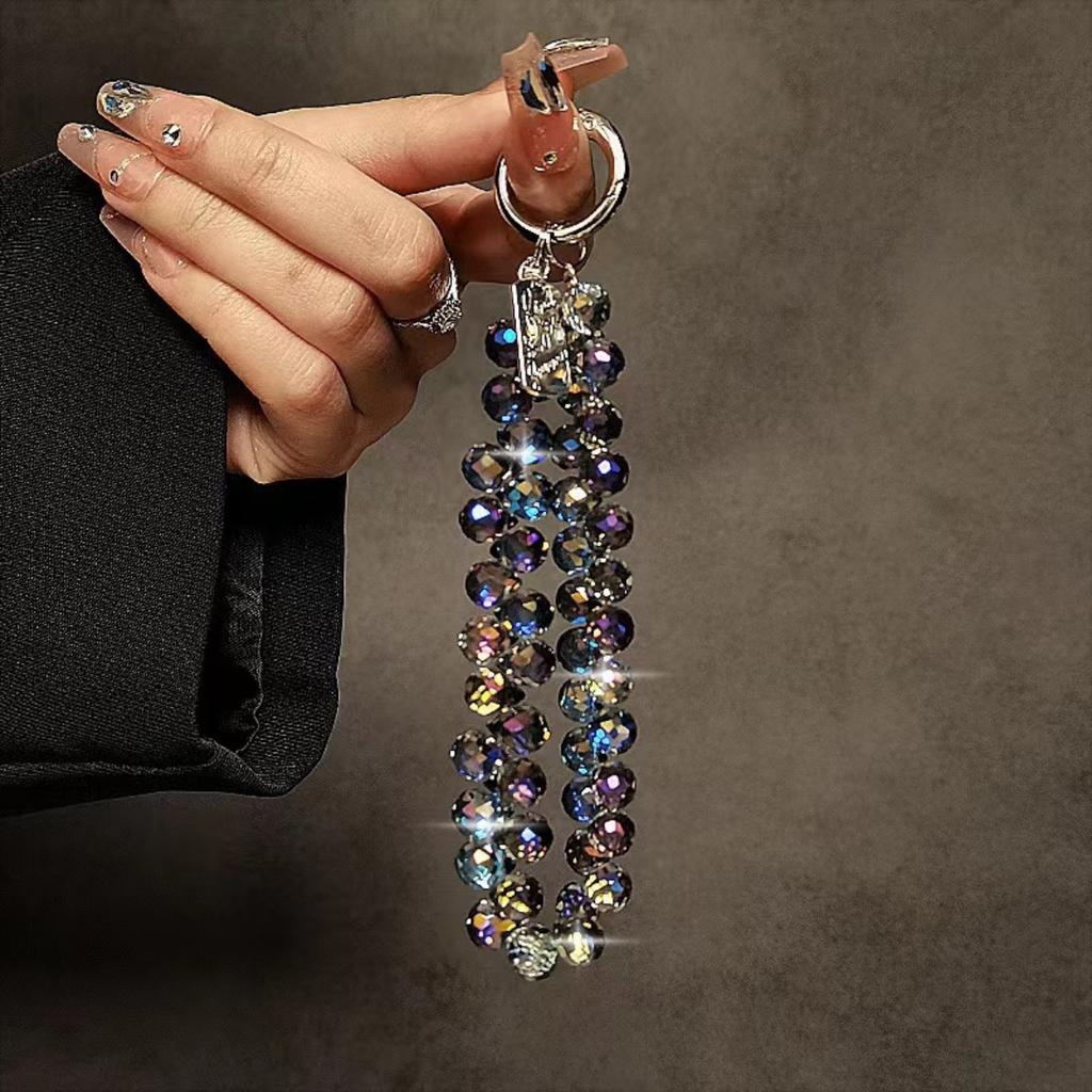 1pc Multicolor Crystal Beads Phone Wrist Strap Elegant Universal Smartphone Lanyard And Keychain Accessory Stylish Women'S Bag Pendant