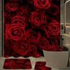 4Pcs Bathroom Shower Curtain Set  Red Rose Bathroom Curtain With 12 Hooks Non Slip Rugs Toilet Cover Mat Bathroom Partition
