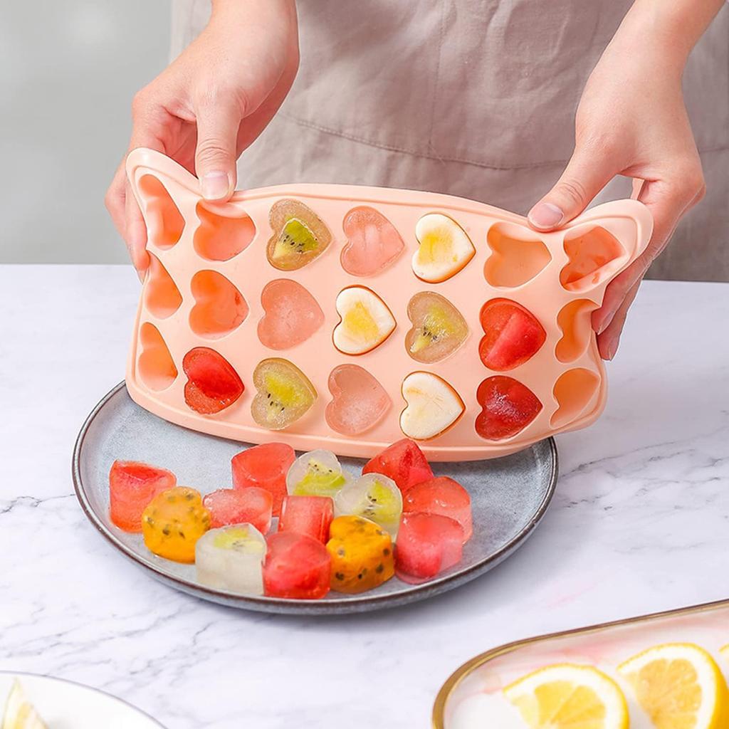 Heart Shape Ice Cube Tray For Freezer 21 Holes Silicone Ice Cube Mold with Removable Lid Flexible for Whiskey Cocktail Chocolate