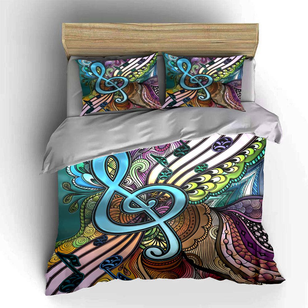 Buntes Musiknotenmuster Design Bettwäsche Bettbezug Set Bettbezug Kissenbezüge (1*Bettbezug 2*Kissenbezüge, ohne Bettdecke)