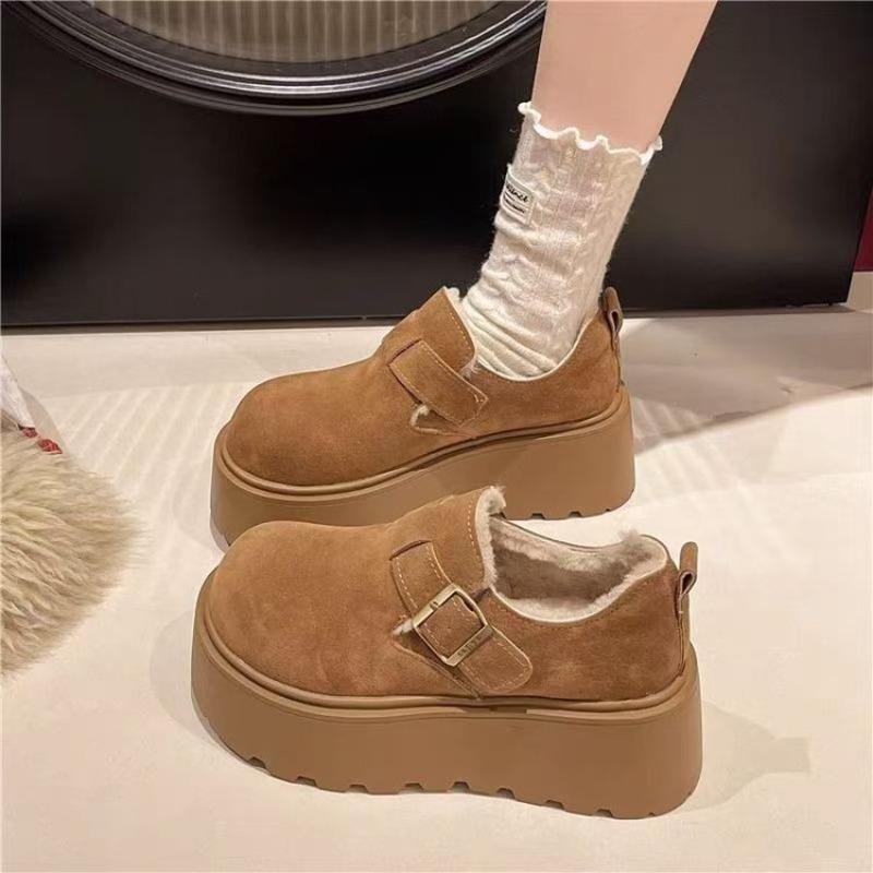 Thick-soled Cotton Shoes for Women, New Autumn and Winter Versatile Height-increasing Fleece Shoes