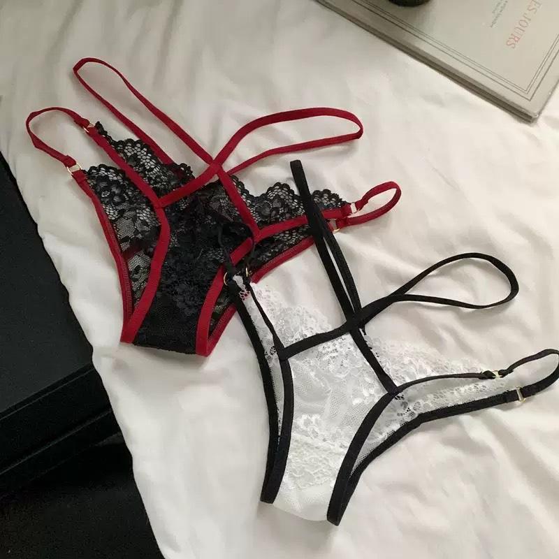 Women Sexy Lace Panties Low-waist G String Breathable Hollow Out Solid Color Thongs