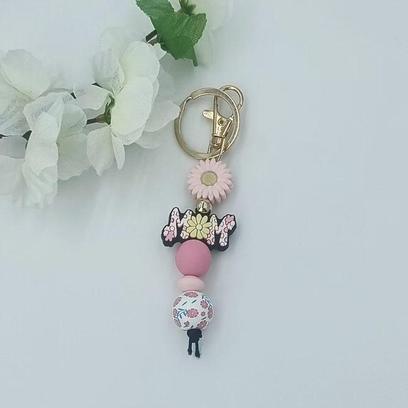 New Silicone Beaded Keychain with Mother Letter