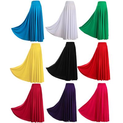 Jupe Fluide à Volants et Taille Élastique pour Femme, Couleur Unique, Design Superposé pour Compétitions de Danse de Salon et Latine, Costume de Scène