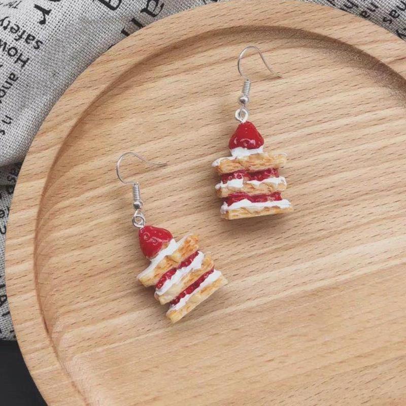 Lovely Strawberry Cake Earrings for Girls Handmade Food Shaped Ear Ornament