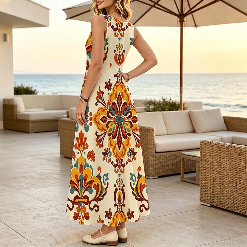A-Line Maxi Dress,Vintage Sleeveless Tank Dress,Lightweight,Chic & Elegant,Ideal for Daily Work,Vacation & Casual Wear
