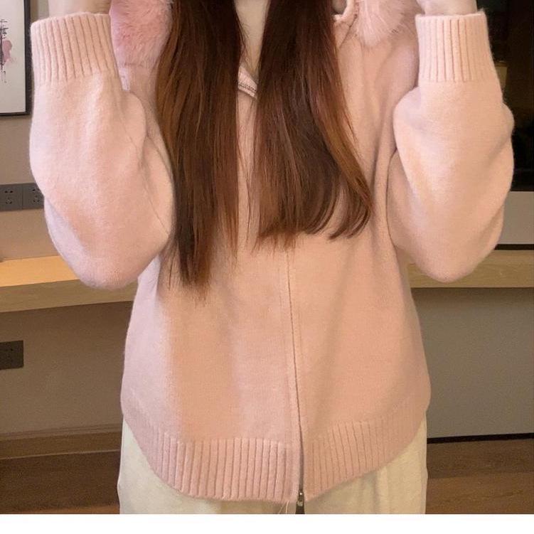 Cárdigan Corto de Punto con Capucha para Mujer con Cuello de Piel Sintética de Zorro - Nuevo Estilo de Moda Otoño/Invierno