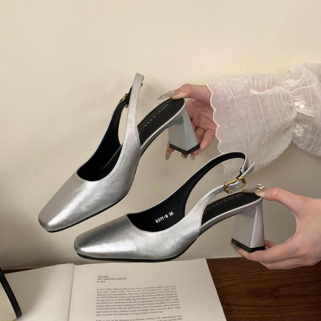 "2025 Sommer Französisch Chic Square-Toe Slingback Heels für Damen"