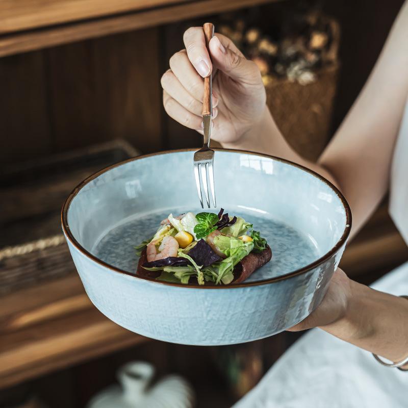 Retro Ceramic Household Dishes Bowl Large Basin Restaurant Western Salad Bowl Noodle Bowl Tableware Soup Bowl Restaurant Dishes