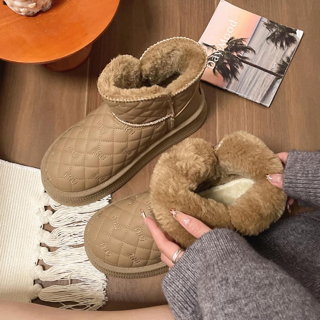 Fashion 2025 Winter New Fashion Women's Snow Boots Plush Lined Non-slip Short Cotton Boots Pu Thick Soled Cotton Shoes