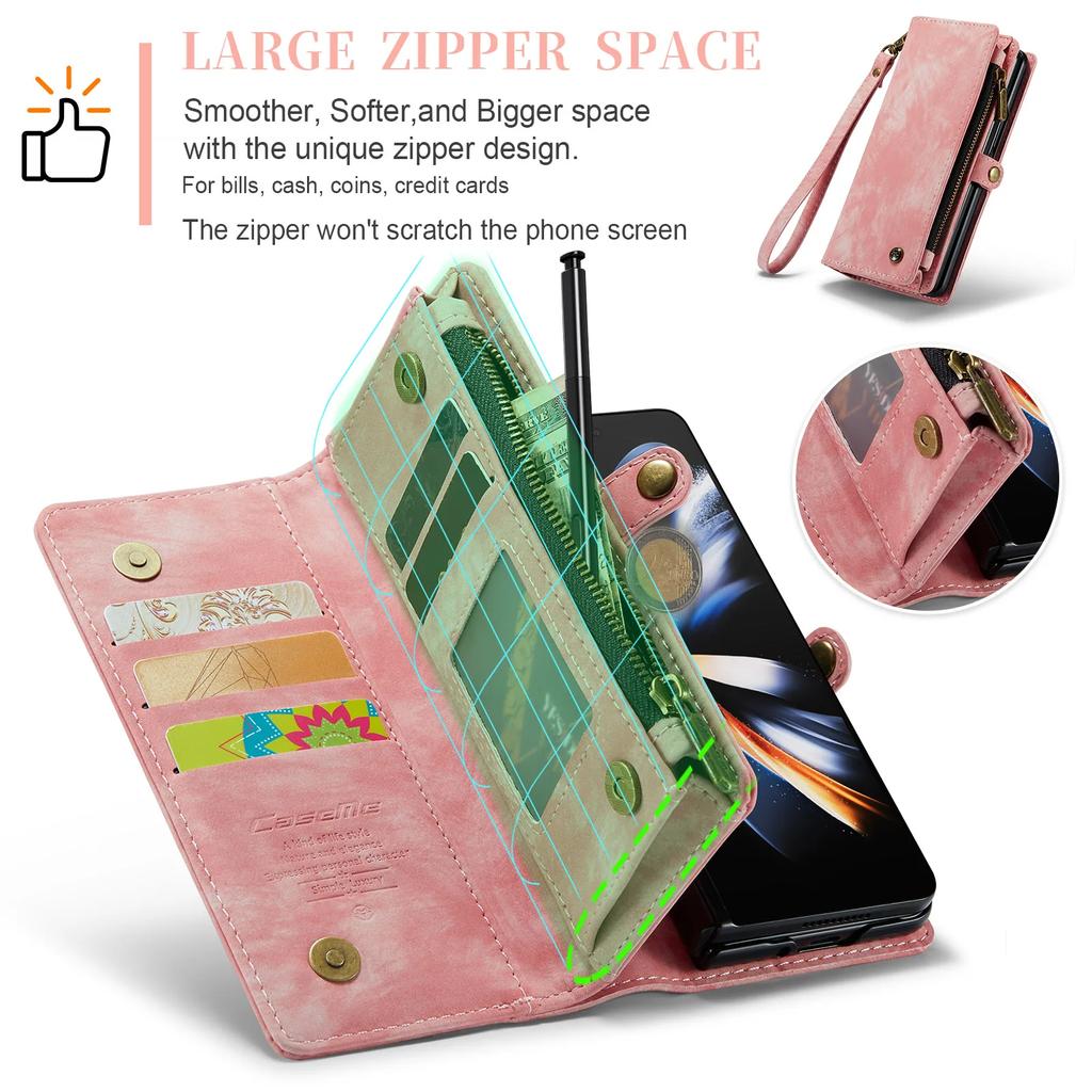 Business Zipper Multi Cards Solt Wallet Leather Case For Samsung Galaxy Z Fold 6 5 4 5G Full Protection Purse Pocket Book Cover