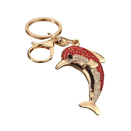 Keychain Pendant, Sparkling Rhinestones Dolphin Shape Keychain, Electroplated Surface Key Holder with Key Ring And Lobster Clasp