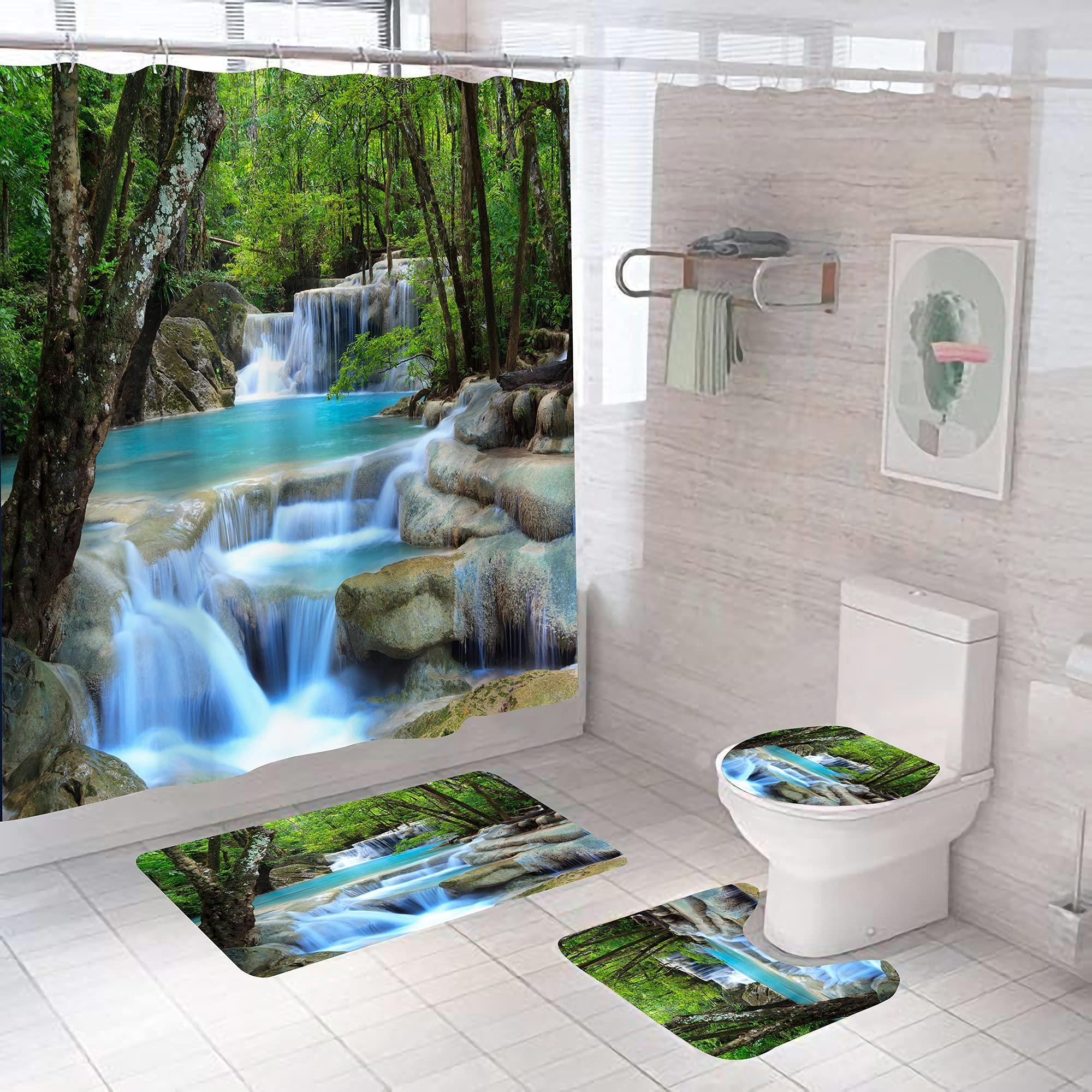 Alley Flowers Shower Curtain Sets Garden Alley Stone Alley Street View Bathroom Curtain Sets Non Slip Rugs Toilet Cover Bath Mat W60H190(CM)-1 Pcs