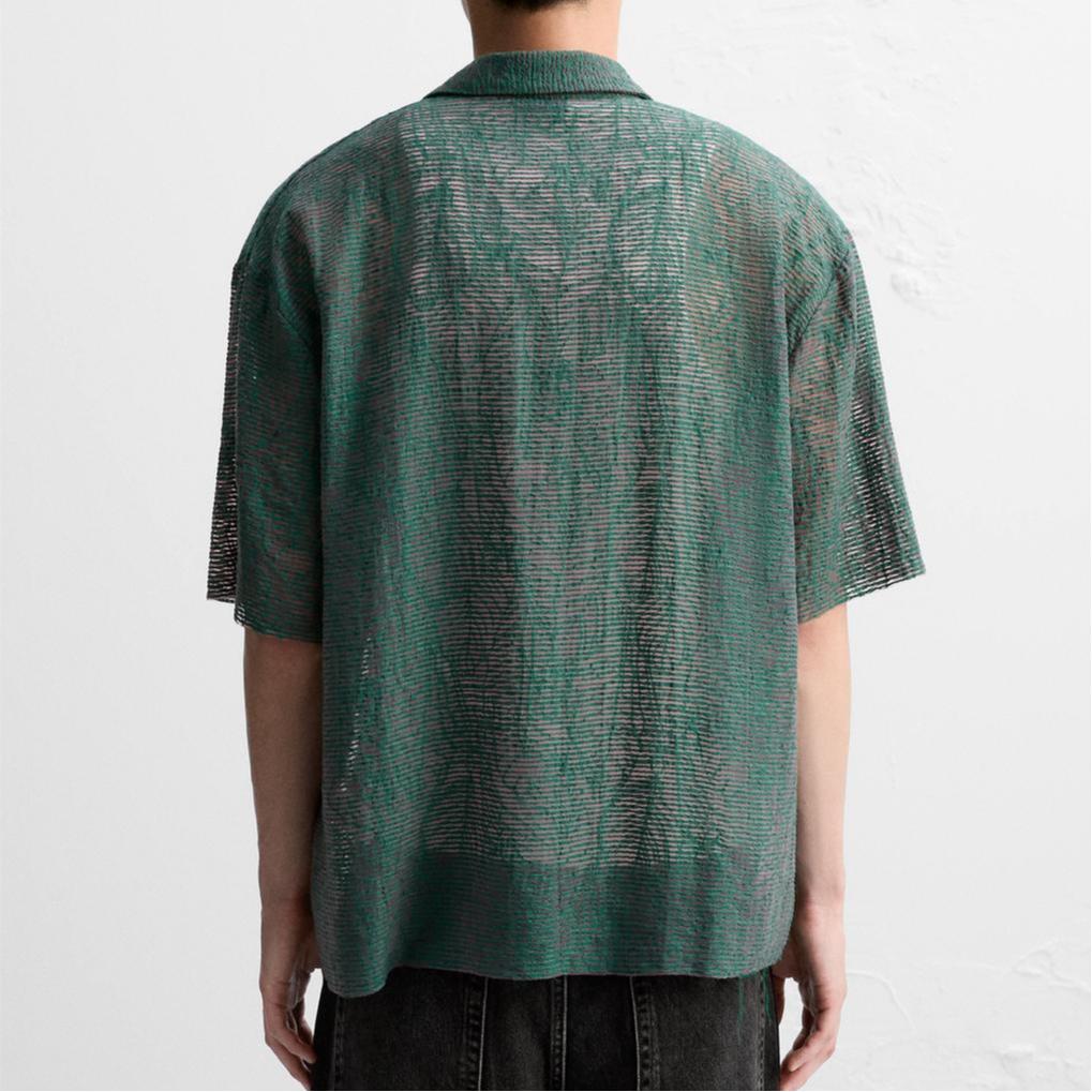 Zara Jacquard Knit Polo Short Sleeve Shirt Men Shirts Green 4805306-500