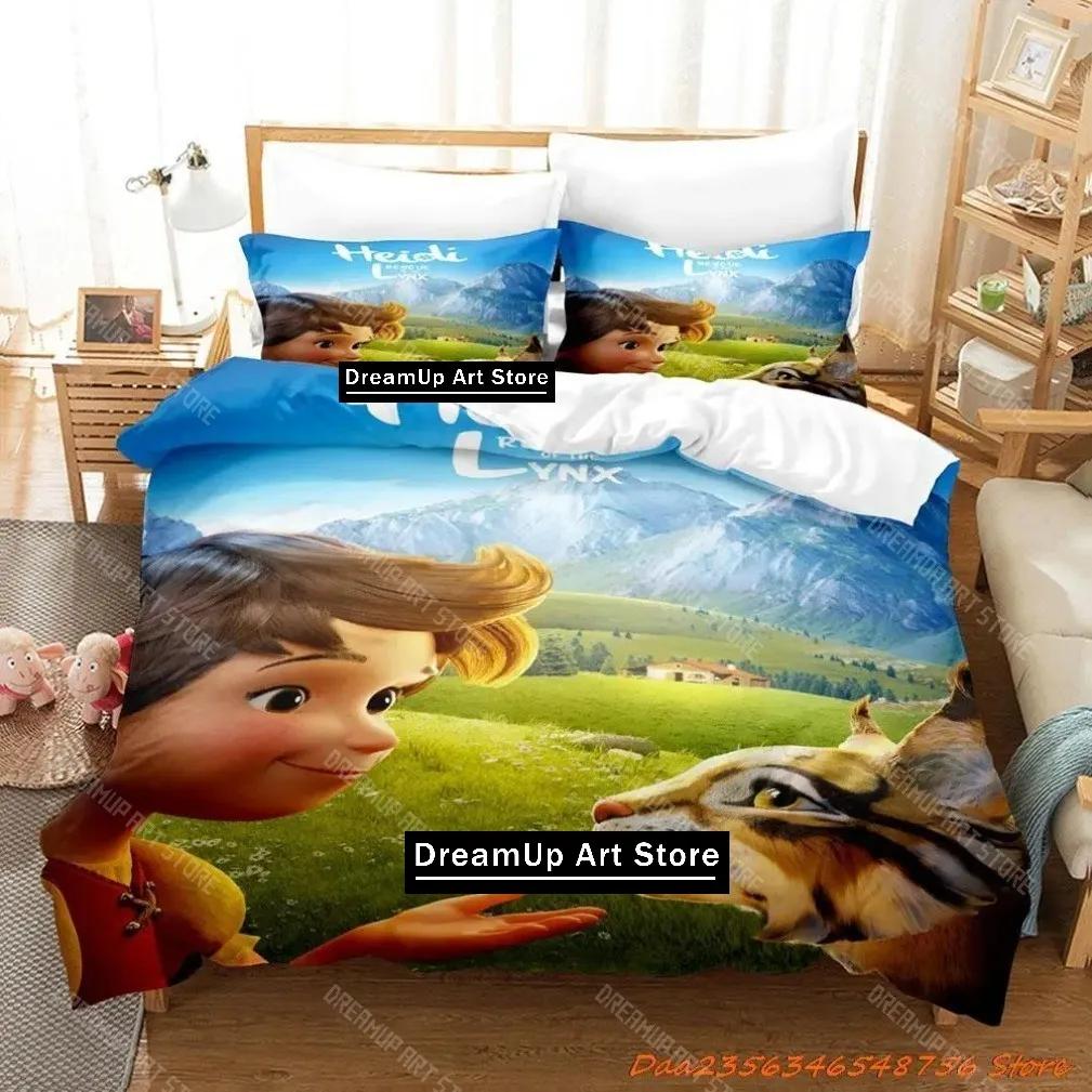 Alps Heidi Bedding Set,Maiden Of The Alps Bedding Set Girl From,Funny Heidi And Family Cartoon Print Quilt Cover Pillowcase