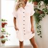 Fashionable Women's Casual Solid Color Buttoned Mid-length Short-sleeved Loose Dress