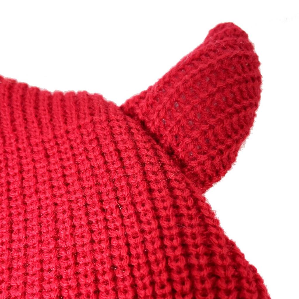 Cow Horn Hooded Knitted Halloween Cosplay Hat
