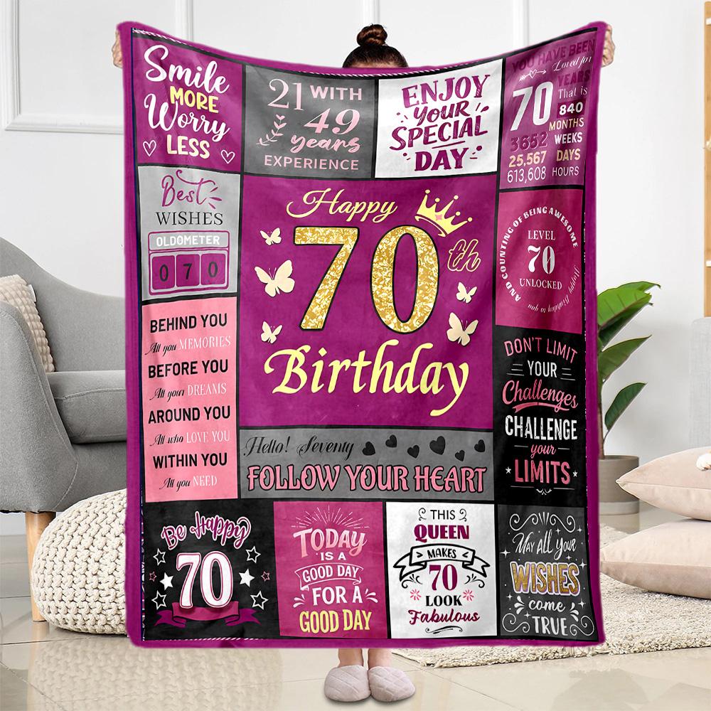 1pc Happy 70th Birthday Celebration blanket Soft and Warm for Sofa Office Camping Travel Livingroom Great Gift for Friends and Family Comfortable