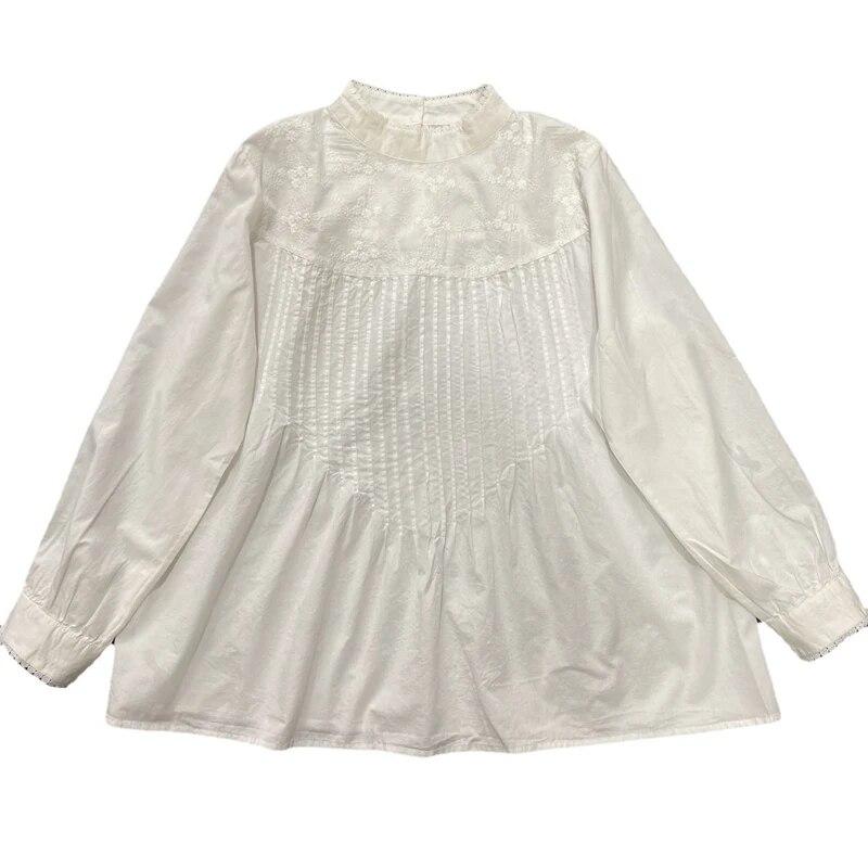 

Осенние женские топы Johnature, винтажные повседневные свободные белые женские рубашки в стиле пэчворк с вышивкой, блузки One Size белый