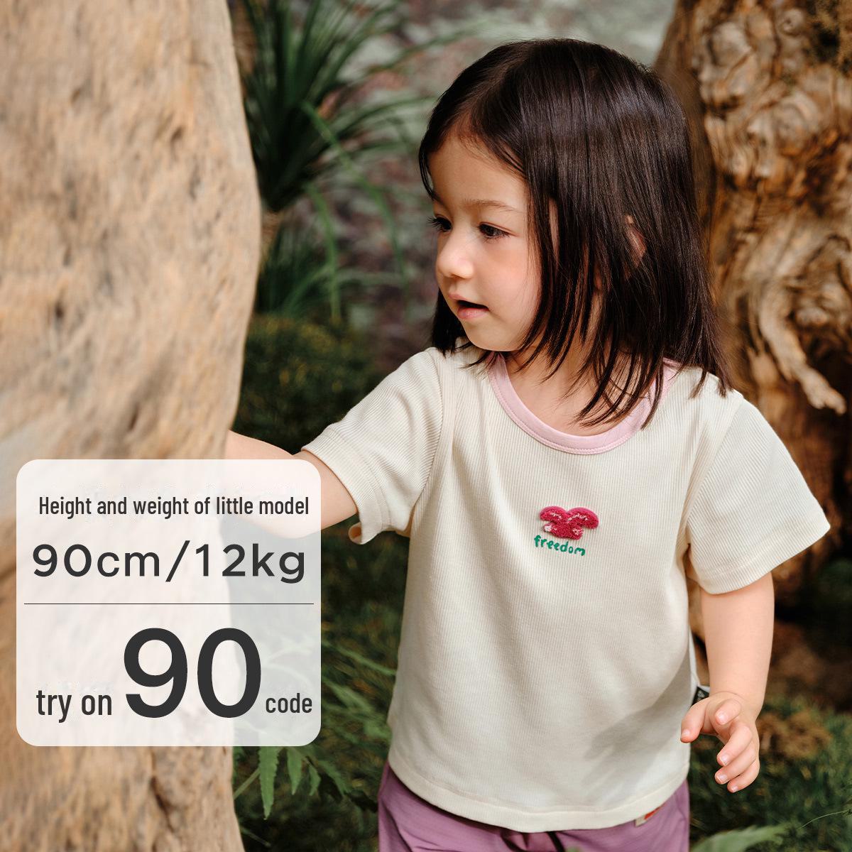 

Футболка Dopamine с круглым вырезом и коротким рукавом для девочек – Милый летний топ чистого цвета 140 cm