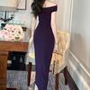 GMXIA Dinner Deluxe Dress Dress Summer Pure Fashion Line Neck Off-the-shoulder Slim Dress
