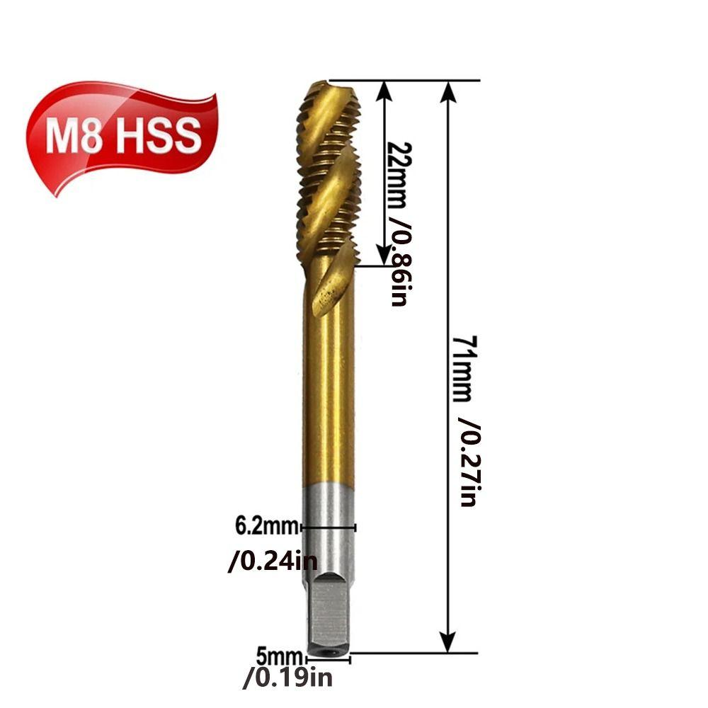 5PCS Titanium Coating Thread Tap Straight Flute Tap Drill Set  Power Tool Accessories