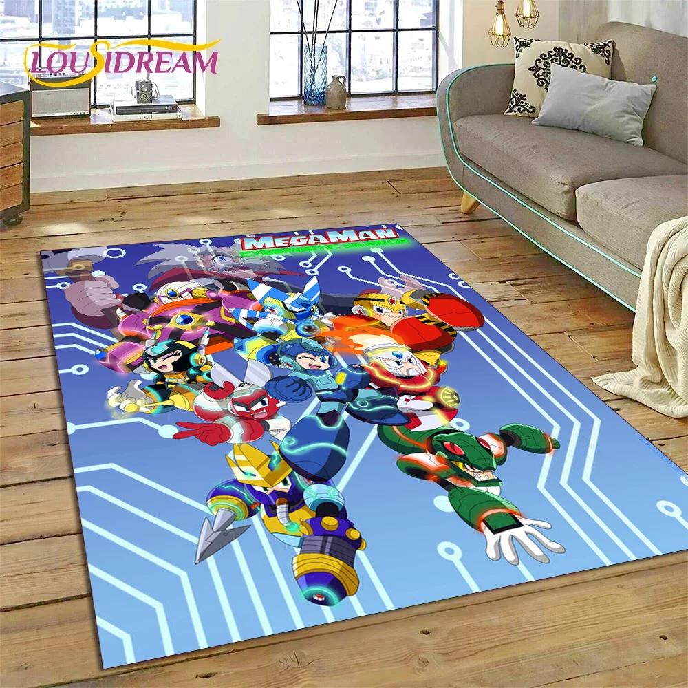 Retro Cartoon Rockman Mega Man Game Carpet Rug for Bedroom Living Room Home Sofa Decoration,Children Play Large Decor Floor Mat
