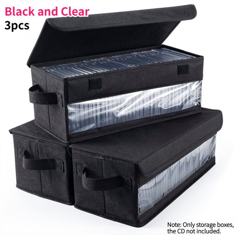 

3-Pack Fabric CD Storage Case with Lids and Handles Non-woven Disc Storage Organizer Foldable Box Media Case for Home Office Car