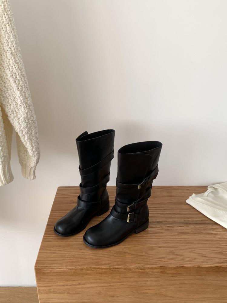 French retro thick-soled high knight boots women's 2025 autumn new Korean version temperament fashion suede thin short boots