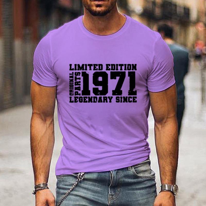 "EDYCJA LIMITOWANA 1971" Nadruk z literami, Casualowe bluzki z krótkim rękawem i okrągłym dekoltem dla mężczyzn, Szybkoschnący, wygodny, casualowy letni T-shirt