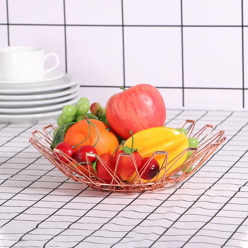 Foldable Fruit Bowl Large Capacity Foldable Creative Fruit Basket Scalable Iron Wire Basket Desktop Storage Hollow Basket