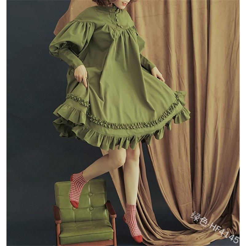 

Женское свободное кружевное платье с длинными рукавами-фонариками на пуговицах, косплей, однотонное, милое, длиной до колена S зелёный