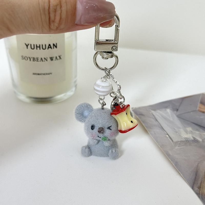 Kawaii Flocking Animal Phone Lanyard Cartoon Puppy Koala Keychain Creative Cute Keyring Bag Pendant For Couple Gifts