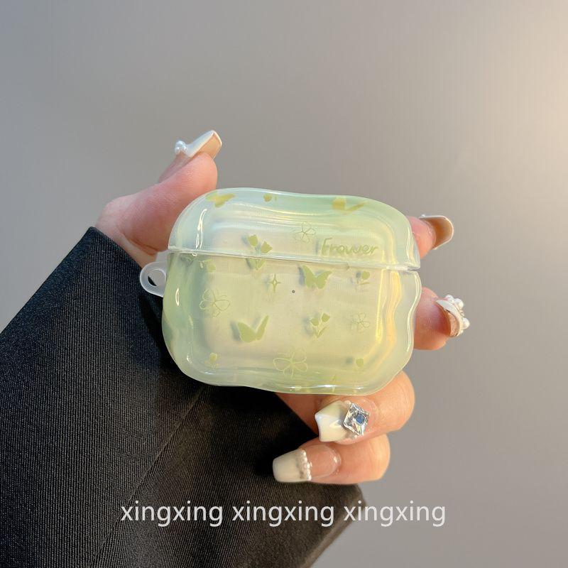 

INS Summer Fresh Green Butterfly for Airpodspro2 Apple Protective Case Bluetooth Airpods4 Earphone Case 3 Generation airpods3 Green English butterfly [single shell]]