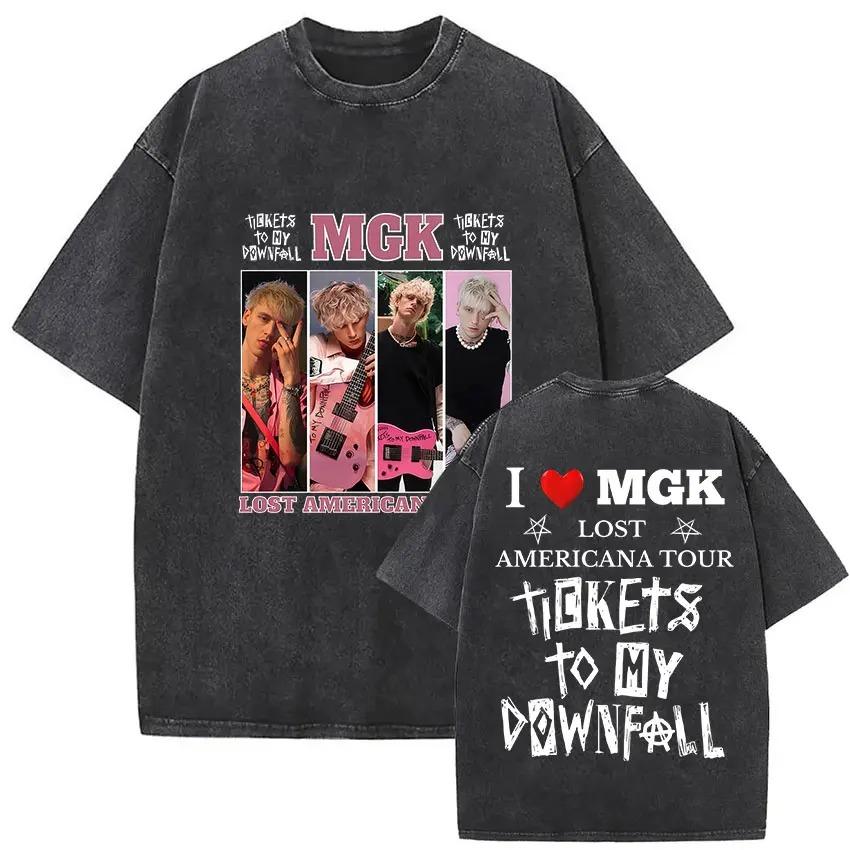 Rapper MGK Lost Americana Tour 2026 Tričká Machine Gun Kelly Vintage Prané Grafické Tričko Pánske Hip Hop Krátke Rukávy Tričko
