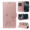 Leather Wallet Flip Case For OPPO A57S A77 A15 A15S A16 A16S A54S A17 A96 4G 5G Cat and Butterfly Embossed,Wrist Strap