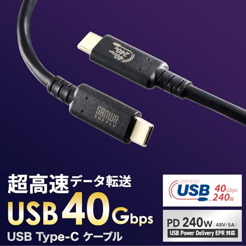 SANWA SUPPLY USB 40Gbps (USB 4 Gen 3) Type-C Cable KU-40GCCPE10