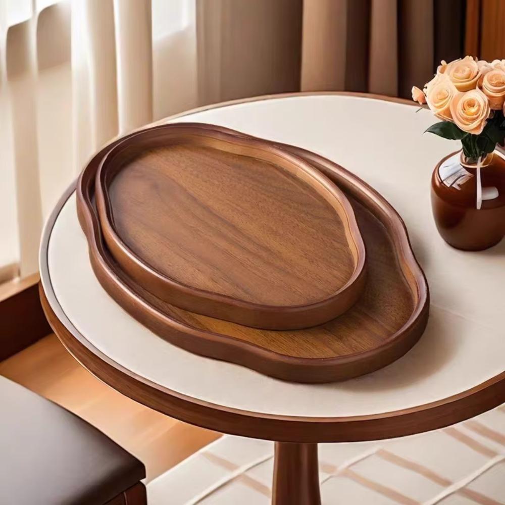 Classic Irregular Shape Bamboo Decorative Serving Tray Vintage Smooth Surface Fruit Platter Chinese Style Bread Plate Hotel
